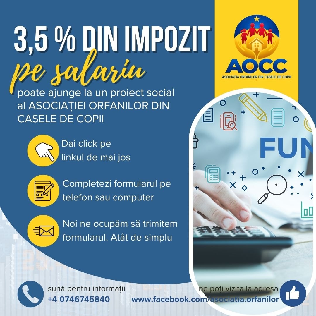 Afiș AOCC pentru redirecționarea a 3,5% din impozitul pe venit